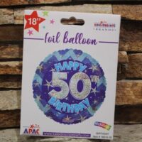 50. születésnapi hologramos fólia lufi 45 cm – happy birthday kék csillagmintás (50.szülinap)
