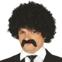 Rövid fekete göndör mikrofon paróka – retró jelmez | PartyBallon
