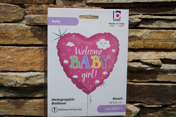 45 cm-es szív alakú fólia lufi Welcome baby girl