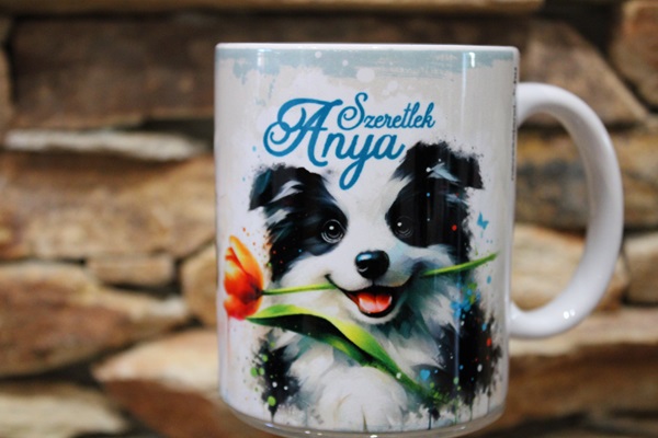 Anyák napi bögre 3 dl – Szeretlek Anya Border Collie-s –