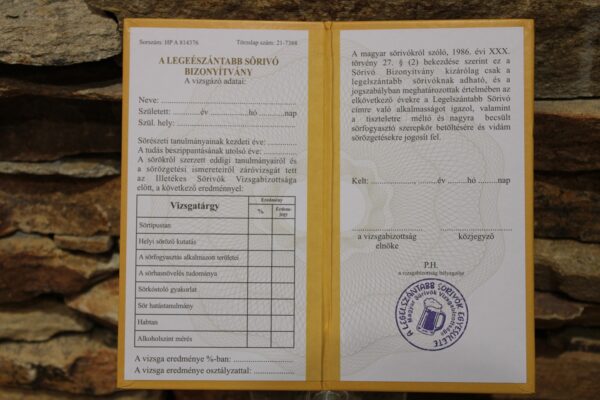 bizonyítvány a legelszántabb sörivónak