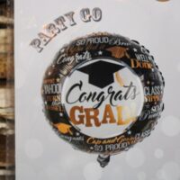 fólia lufi 45 cm congrats grad ballagási fekete fehér arany