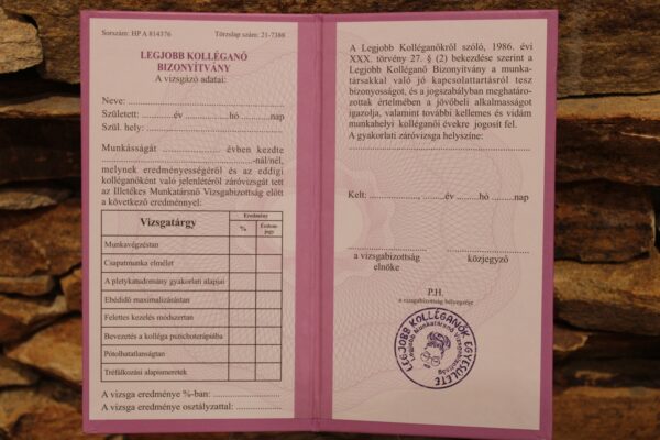 bizonyítvány legjobb kolléganő