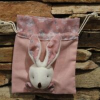 rózsaszín textil tasak nyuszival húsvétra 14x17 cm virágos (húsvét)