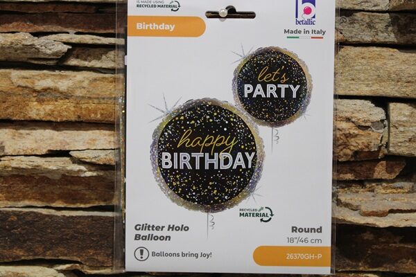 fólia lufi happy birthday fekete (arany konfettis)
