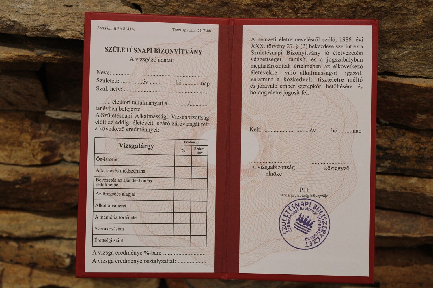 bizonyítvány sámozható (szülinap)