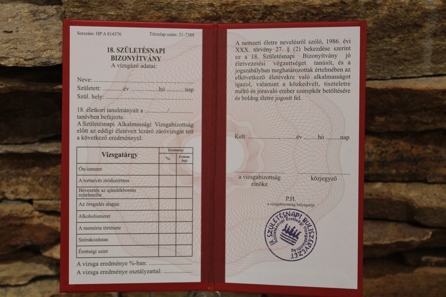 bizonyítvány 18.szülinap