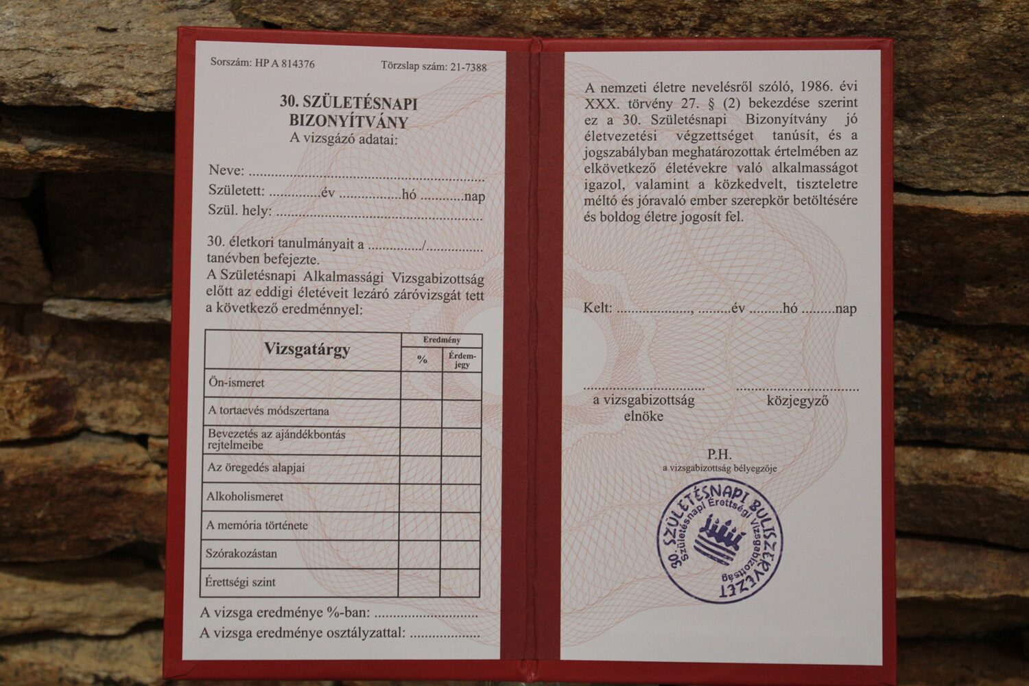 bizonyítvány 30.szülinap