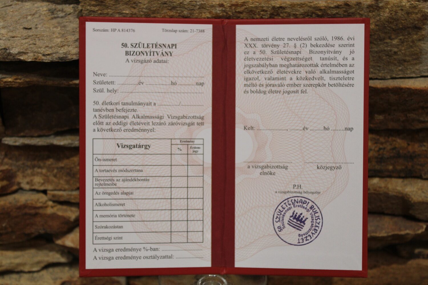 bizonyítvány 50.szülinap