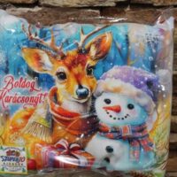 díszpárna boldog karácsonyt (hóember,őzikével)