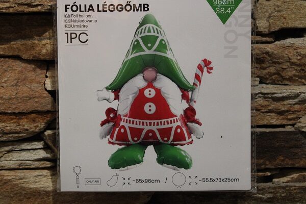 Álló fólia lufi levegős manó zöld sapkában 96 cm