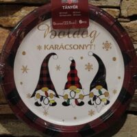 papírtányér boldog karácsonyt manós 6 db/cs, 22,5 cm