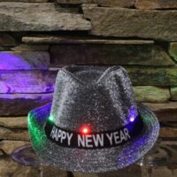 világító kalap ezüst fekete happy new year (szilveszter)