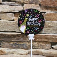 Önfelfújó happy birthday fólia lufi fekete pezsgős