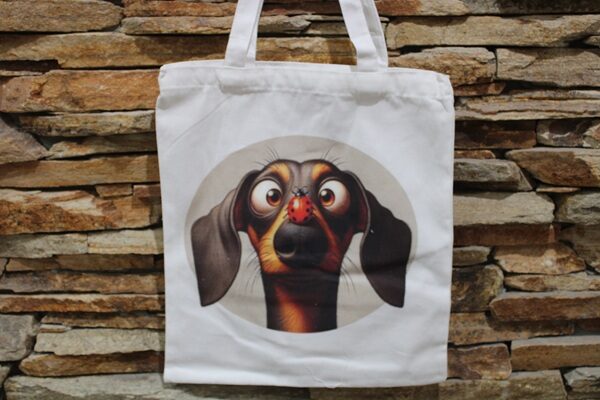 vászon szatyor tacskó katicával.