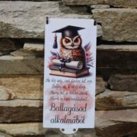 ballagási pénzátadó doboz kalapos bagollyal és idézettel – „ballagásod alkalmából”