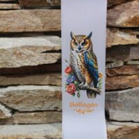 ballagási emlékszalag kék bagoly és virág mintával, idézettel