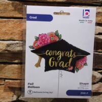 talársapka fólia lufi „congrats grad” – fekete virágos ballagási dekoráció