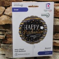 ballagási fólia lufi „happy graduation” fekete arany színben – 45 cm