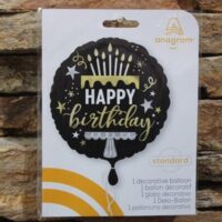 happy birthday fólia lufi fekete arany torta mintával – 45 cm