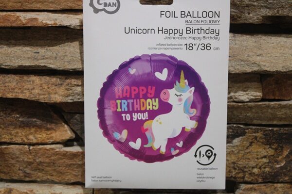 lila pasztell unikornis happy birthday fólia lufi – 45 cm