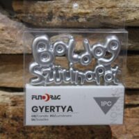 boldog szülinapot ezüst feliratos tortagyertya – vastagított kivitel