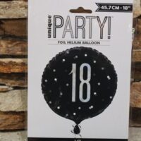 18 as fólia lufi fekete ezüst glitter 45 cm – elegáns születésnapi héliumos lufi (18.szülinap)