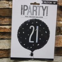 21 es fólia lufi fekete ezüst glitter 45 cm – elegáns születésnapi héliumos lufi (21.szülinap)