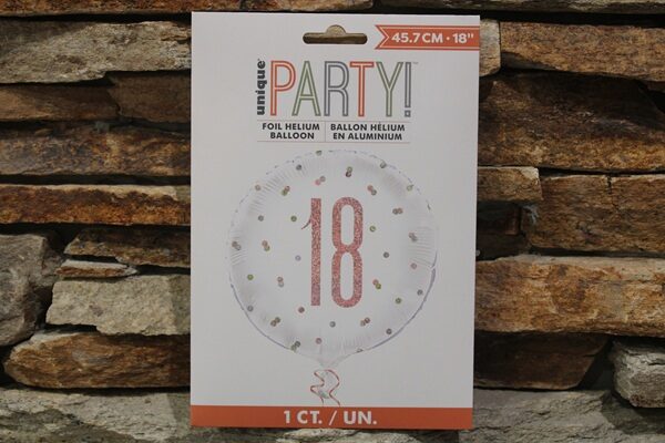18 as rose gold glitter fólia lufi 45 cm –18. születésnapi szám lufi