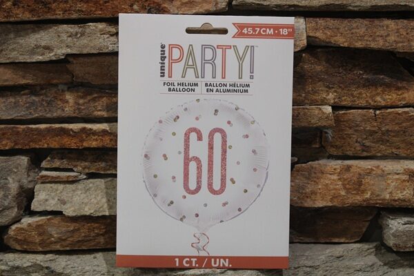 60 as rose gold glitter fólia lufi 45 cm – elegáns születésnapi szám lufi