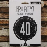 40 es fekete ezüst fólia lufi 45 cm – elegáns születésnapi szám lufi (40.szülinap)