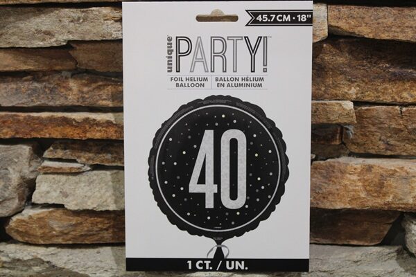 40 es fekete ezüst fólia lufi 45 cm – elegáns születésnapi szám lufi (40.szülinap)