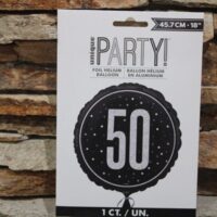 50 es fekete ezüst fólia lufi 45 cm – elegáns születésnapi szám lufi (50.szülinap)