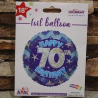 70. születésnapi hologramos fólia lufi 45 cm – happy birthday kék csillagmintás