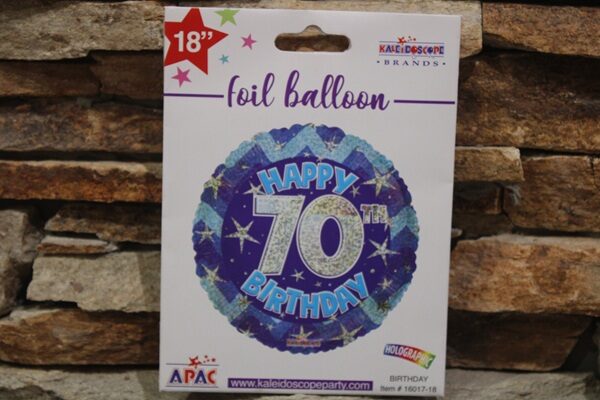 70. születésnapi hologramos fólia lufi 45 cm – Happy Birthday kék csillagmintás