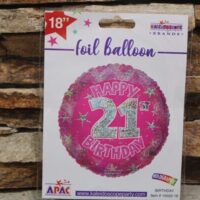 21. születésnapi fólia lufi 45 cm – happy birthday pink hologramos héliumos lufi (21.szülinap)