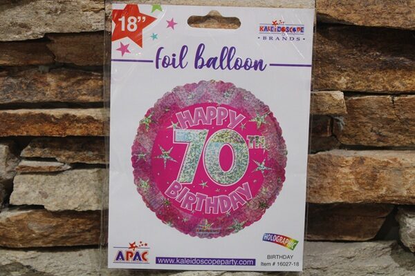 70. születésnapi pink hologramos fólia lufi 45 cm – Happy Birthday csillagmintás