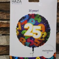 25 ös születésnapi fólia lufi 45 cm – színes számmintás birthday lufi