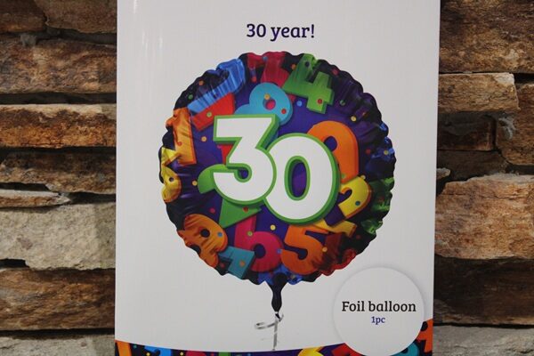 30 as születésnapi fólia lufi 45 cm – színes számmintás birthday lufi (30.szülinap)