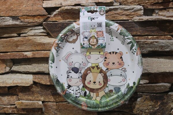 Állatos papírtányér 18 cm – szafari mintás, 6 db