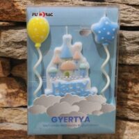 Kék kastélyos gyertyaszett lufikkal – Mesés tortadísz | Partyballon