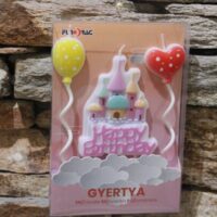 Rózsaszín kastélyos gyertyaszett lufikkal – Mesés tortadísz | Partyballon